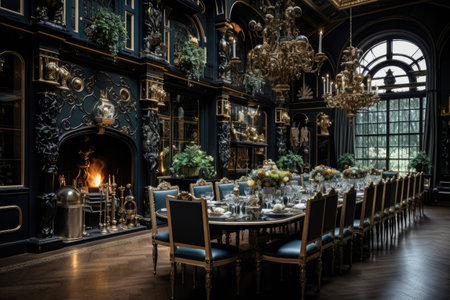 Luxury interior of a restaurant with baroque style furnitureの素材