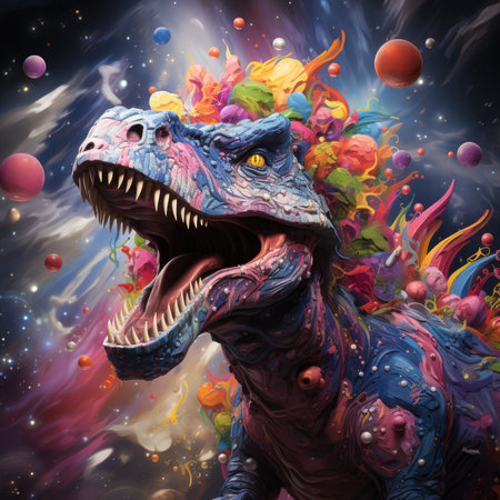 Dinosaur in surreal space. Fantasy background.の素材