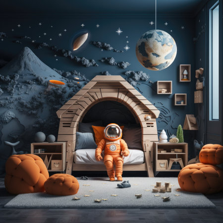 Interior of the childrens room with an astronaut.の素材