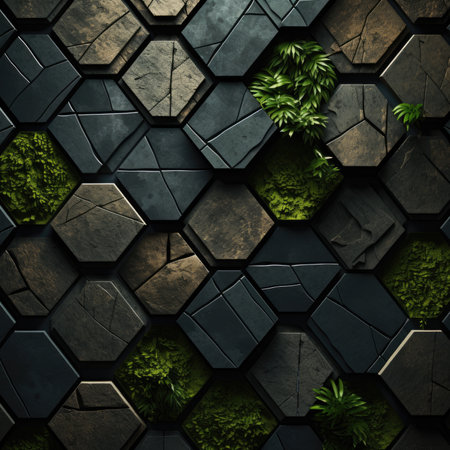 a stone wall with a green plant in the middleの素材