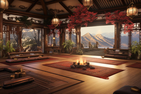 Japanese room with a view of the mountainsの素材