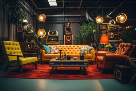 Interior of the living room in loft style. Vintage furniture.の素材