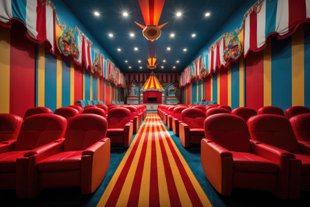 a circus with red seats and a red carpetの素材