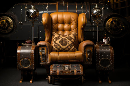 Luxury vintage leather armchair on a background of an old military submarineの素材