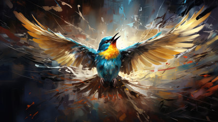 a beautiful bird with wings spread in the sky.の素材