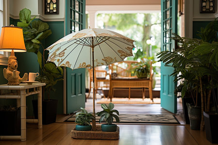 Umbrella in the lobby of a modern houseの素材