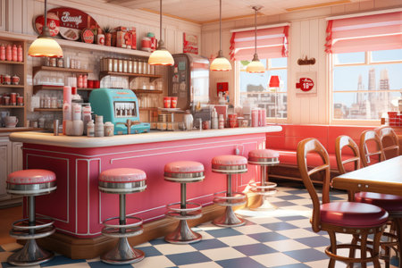 a vintage bar counter in a coffee shop.の素材