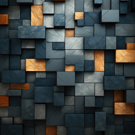 abstract geometric background made of wooden cubes in blue colorsの素材