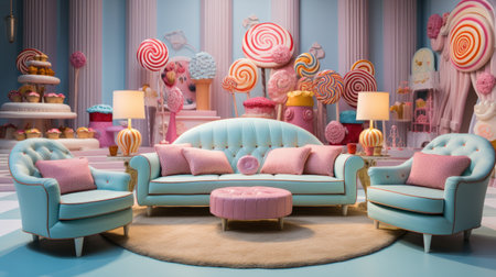 Luxury living room with pink sofa and candies.の素材