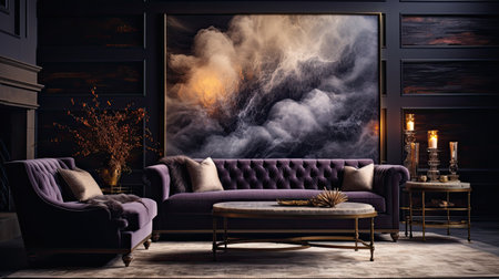 Luxury living room interior with purple sofa.の素材