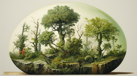 Fantasy landscape with trees in a glass sphere.の素材