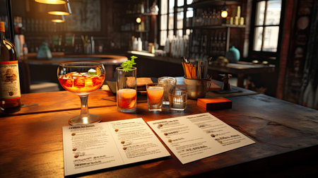 Cocktails in a pub. Alcoholic drinks on the table.の素材
