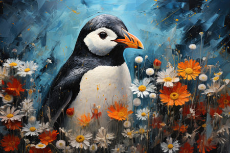 Penguin with daisies.の素材