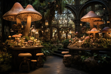 Mushrooms in the garden at night.の素材