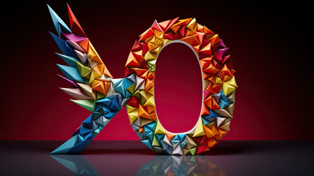 Colorful origami style font. Letter O.の素材