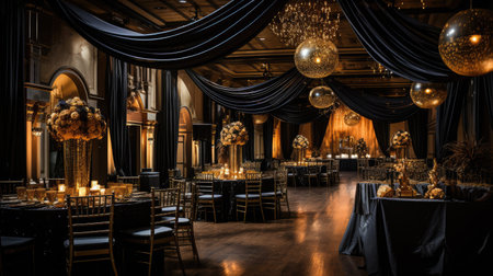 Luxury interior of a luxury restaurant with a lot of tables and chairsの素材