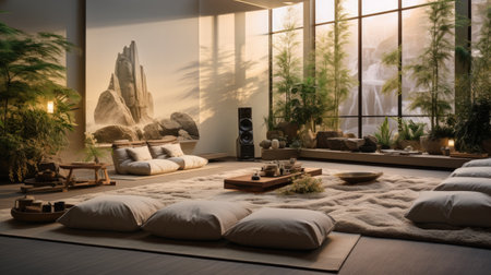 Interior of modern living room with plants and decoration.の素材