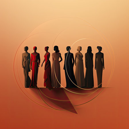 Silhouette of a group of people on a red background.の素材