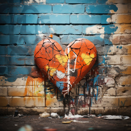 Graffiti heart on a brick wall. Grunge background.の素材