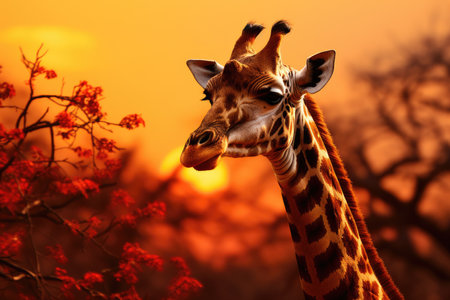 Giraffe in the savannah at sunset. Wildlife scene from Africa.の素材