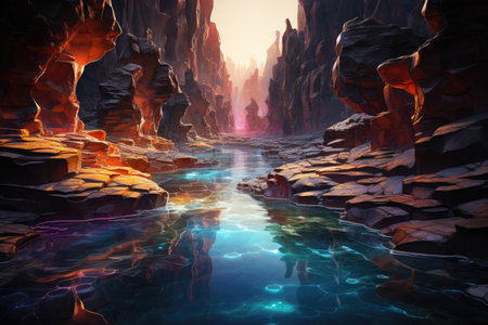 Fantasy alien planet. Mountain. Fantasy world.の素材