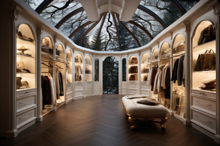 luxury and fashionable brand new interior of cloth store in european cityの素材