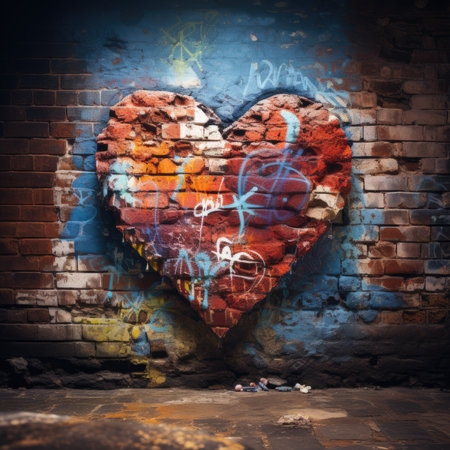 Graffiti heart on the brick wall. Grunge style.の素材