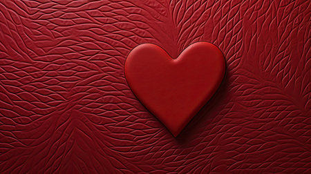 Red heart on red leather background. Valentine's day concept.の素材