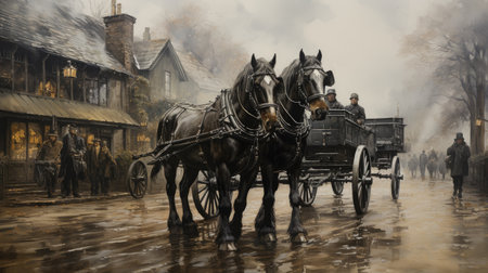 Horse-drawn carriages in the rainの素材