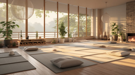 yoga room in modern house with wood floor.の素材