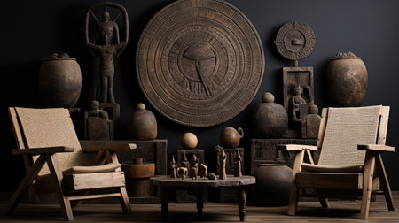 a set of ancient objects in the interior.の素材