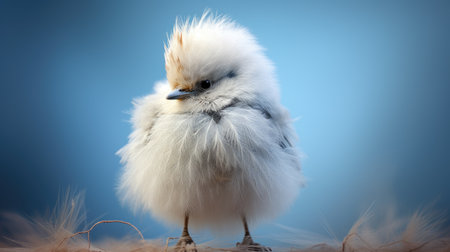 Little chick on a blue background, close-up, selective focusの素材