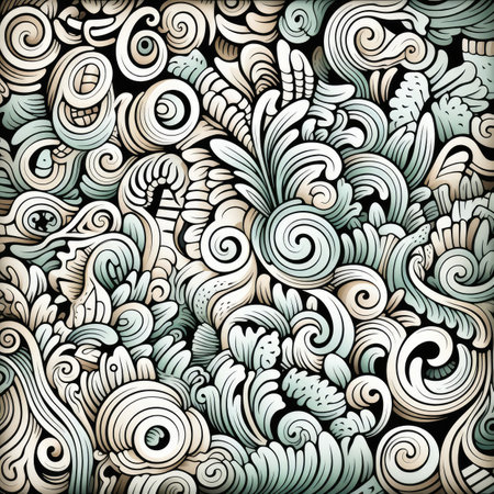 Cartoon hand-drawn doodles on the subject of nature. Colorful detailed, with lots of objects vector backgroundの素材