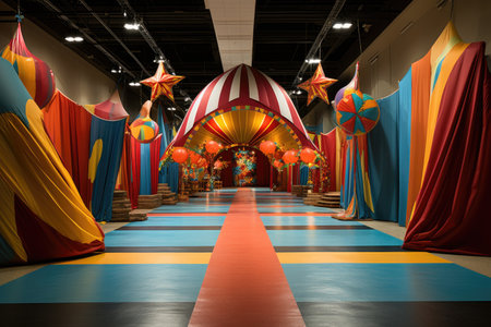 Interior of circus hall with colorful curtains.の素材