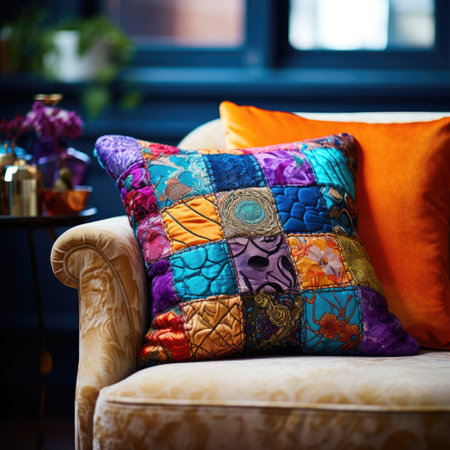 Colorful pillows on the sofa in the living room. Selective focus.の素材