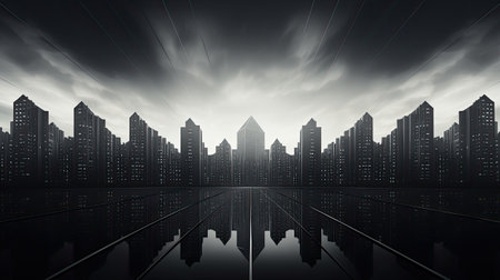 Cityscape and sky with cloudsの素材