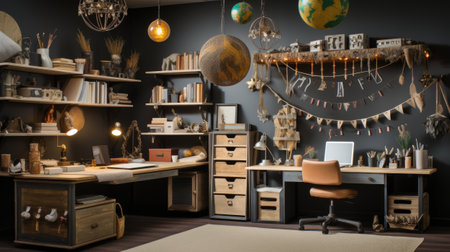 a cozy home office with a modern furniture.の素材