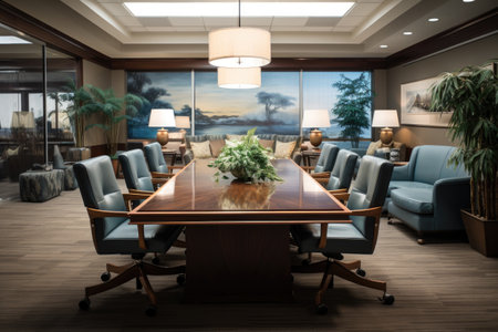 Interior of modern conference room with table and chairs.の素材
