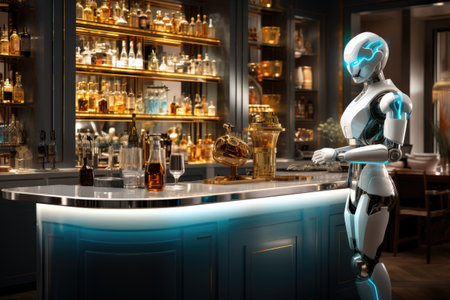 Robot humanoid working in a bar.の素材