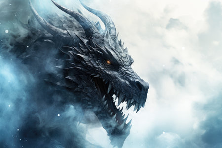 Dragon head, fantasy illustration of a dragon headの素材