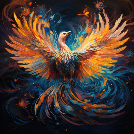 Colorful bird on abstract colorful background.の素材