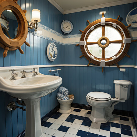 Interior of a vintage bathroom in blue tones.の素材