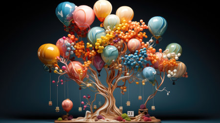 Colorful balloons in the shape of a tree.の素材