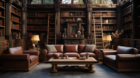 Luxury interior of an old library.の素材