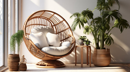 Comfortable rattan armchair in living room.の素材