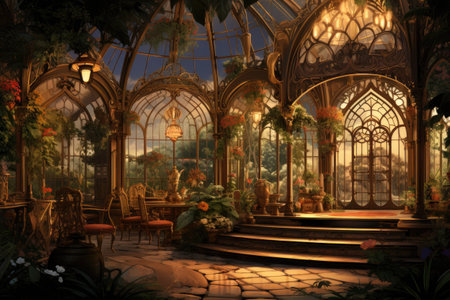 A botanical garden in the eveningの素材