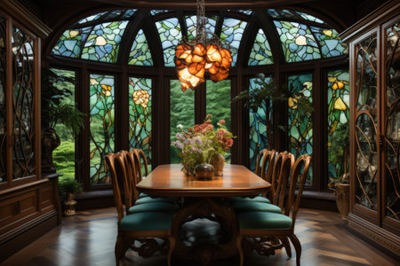 Interior of a restaurant in the garden.の素材