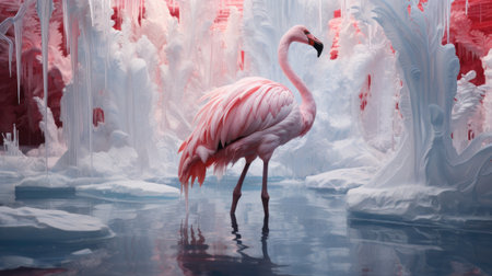 Flamingo on ice floe.の素材