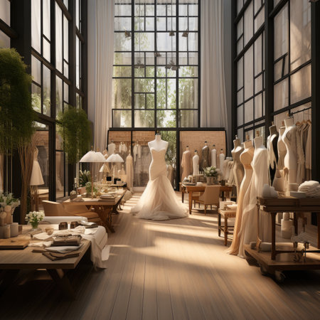 wedding dress and accessories in a modern design studio.の素材