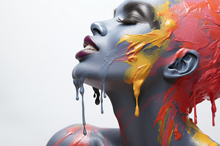 Close-up portrait of a beautiful woman with creative make-upの素材